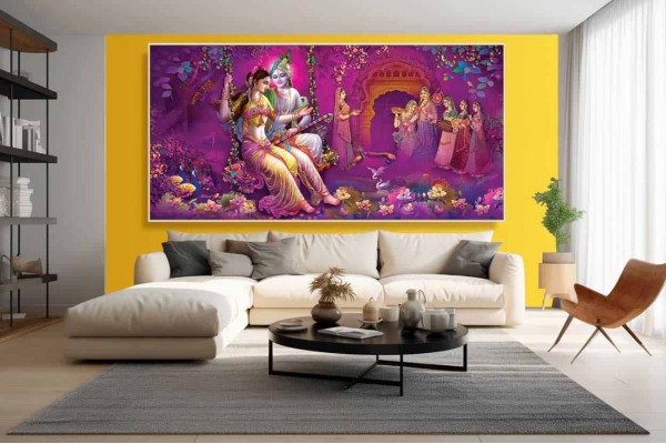 Fine Canvas Radha Krishna With Ashta Sakhi Painting