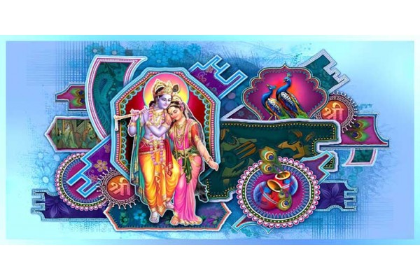 Fine Canvas Radha Krishna With Ashta Sakhi Painting