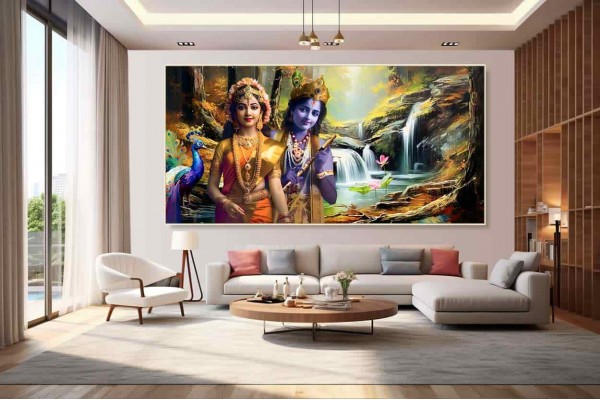 Abstract Romantic Radha Krishna Love Art Painting