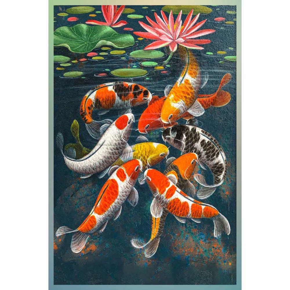 9 koi fish painting feng shui vastu wall art canvas