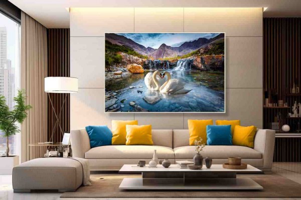 waterfall with swan painting swan painting on canvas