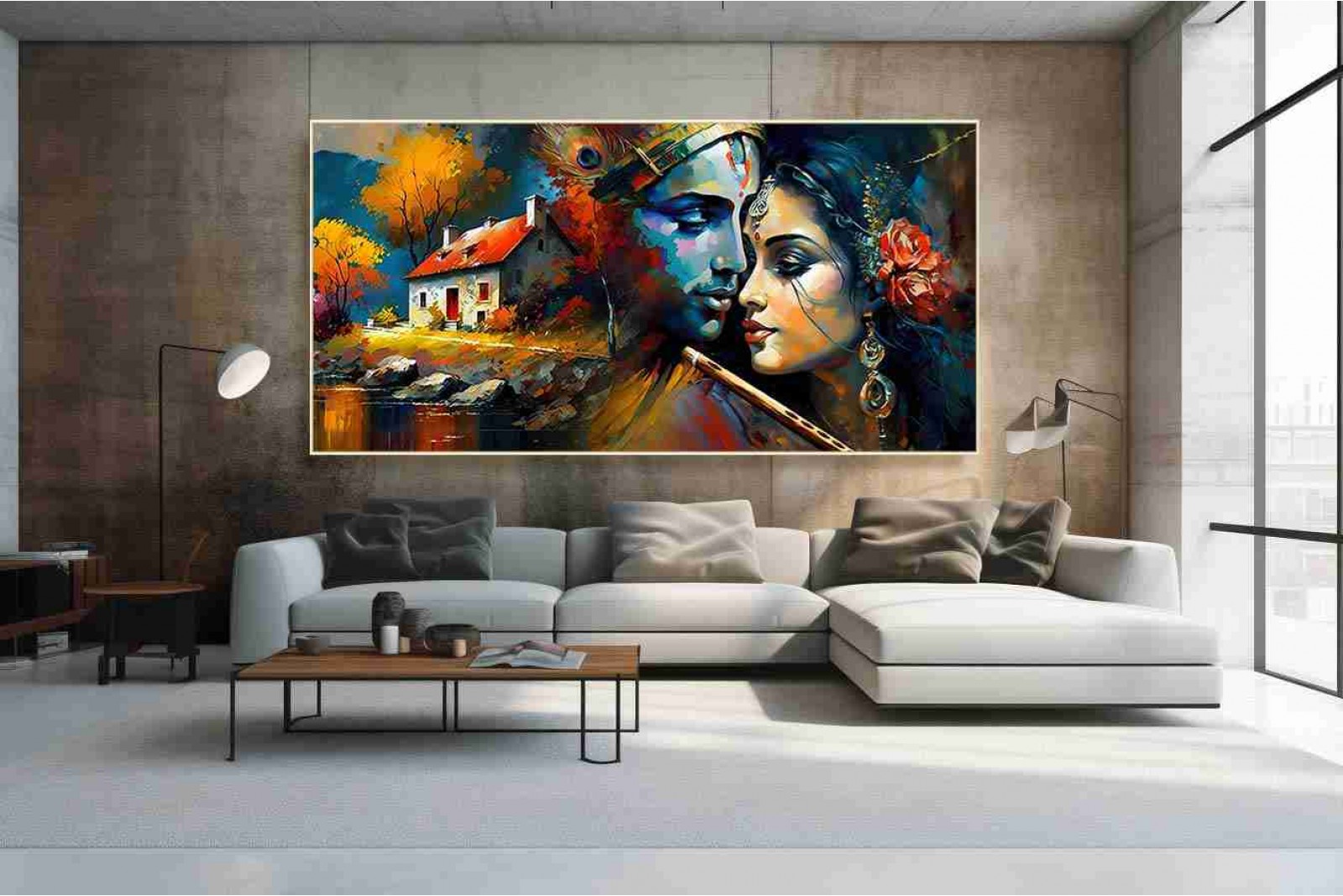 Abstract romantic radha krishna love art painting