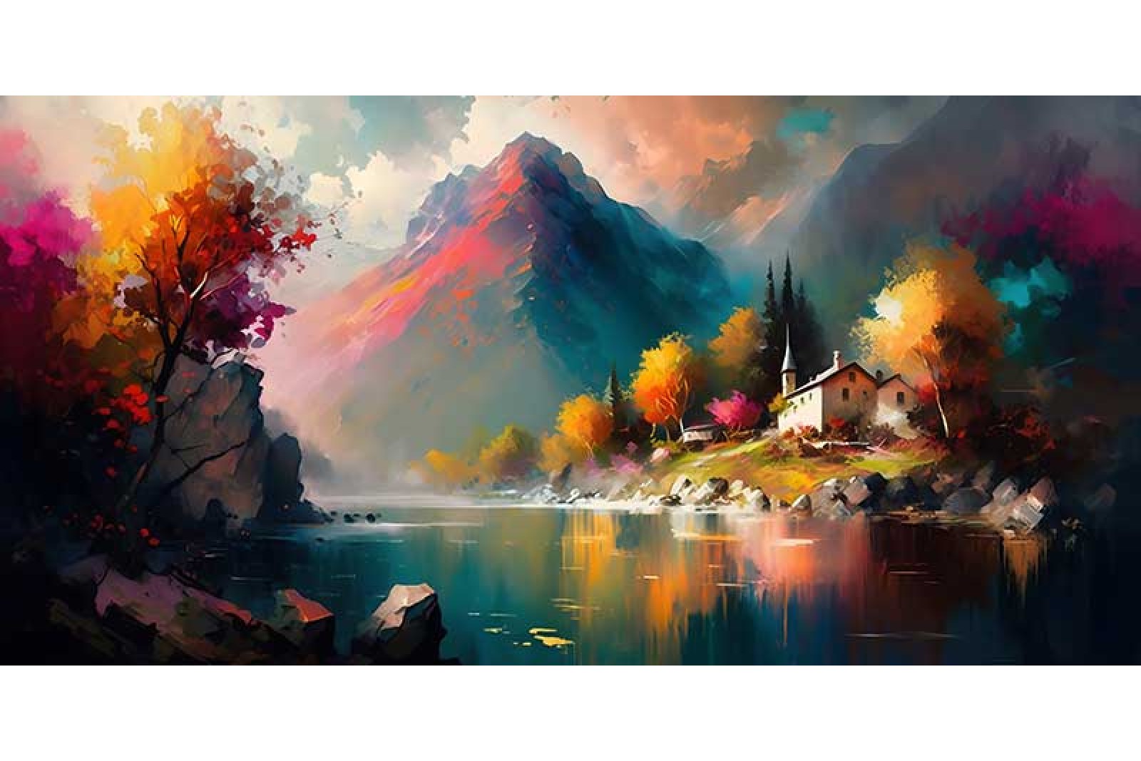 abstract mountain river landscape painting on canvas