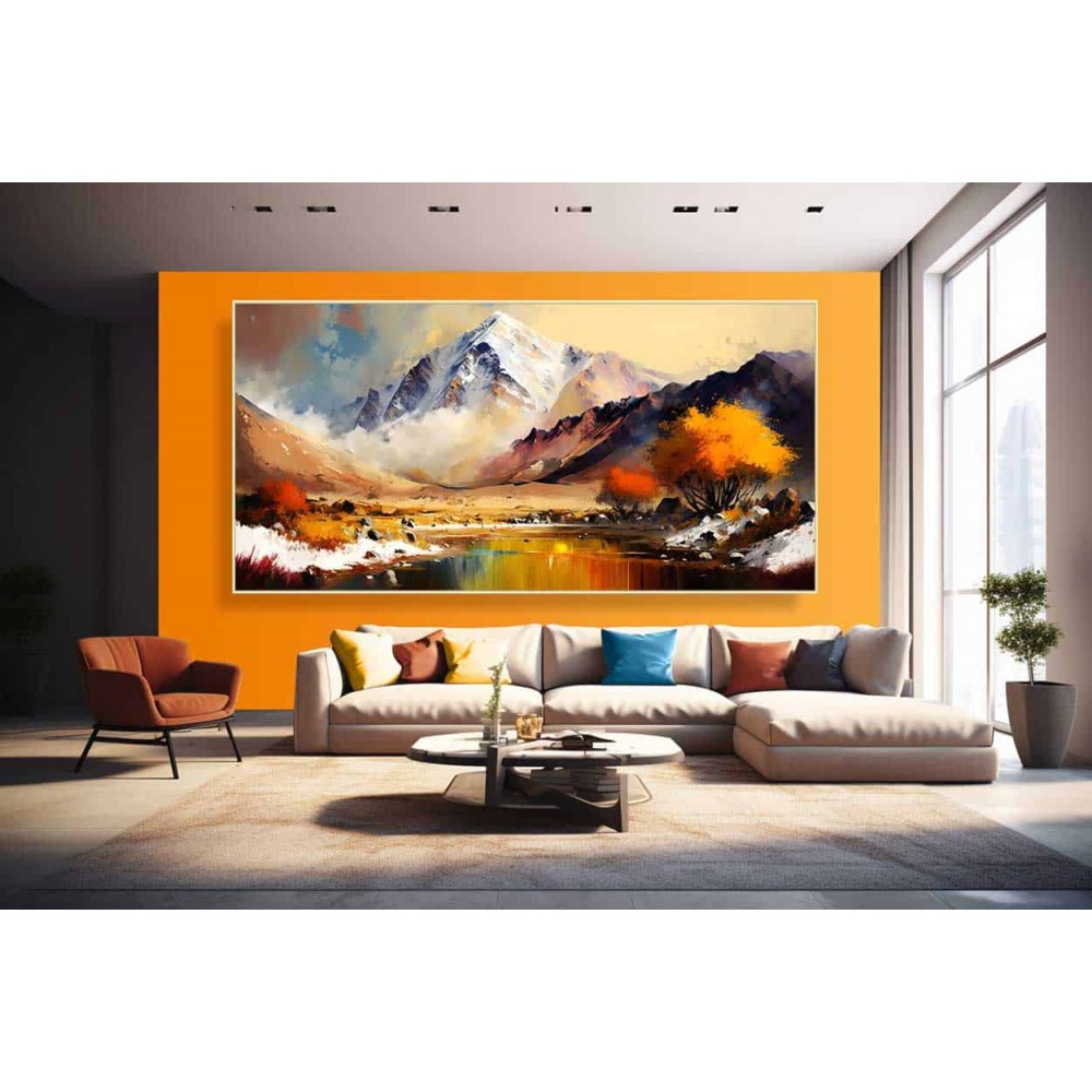 lake mountain landscape painting on canvas