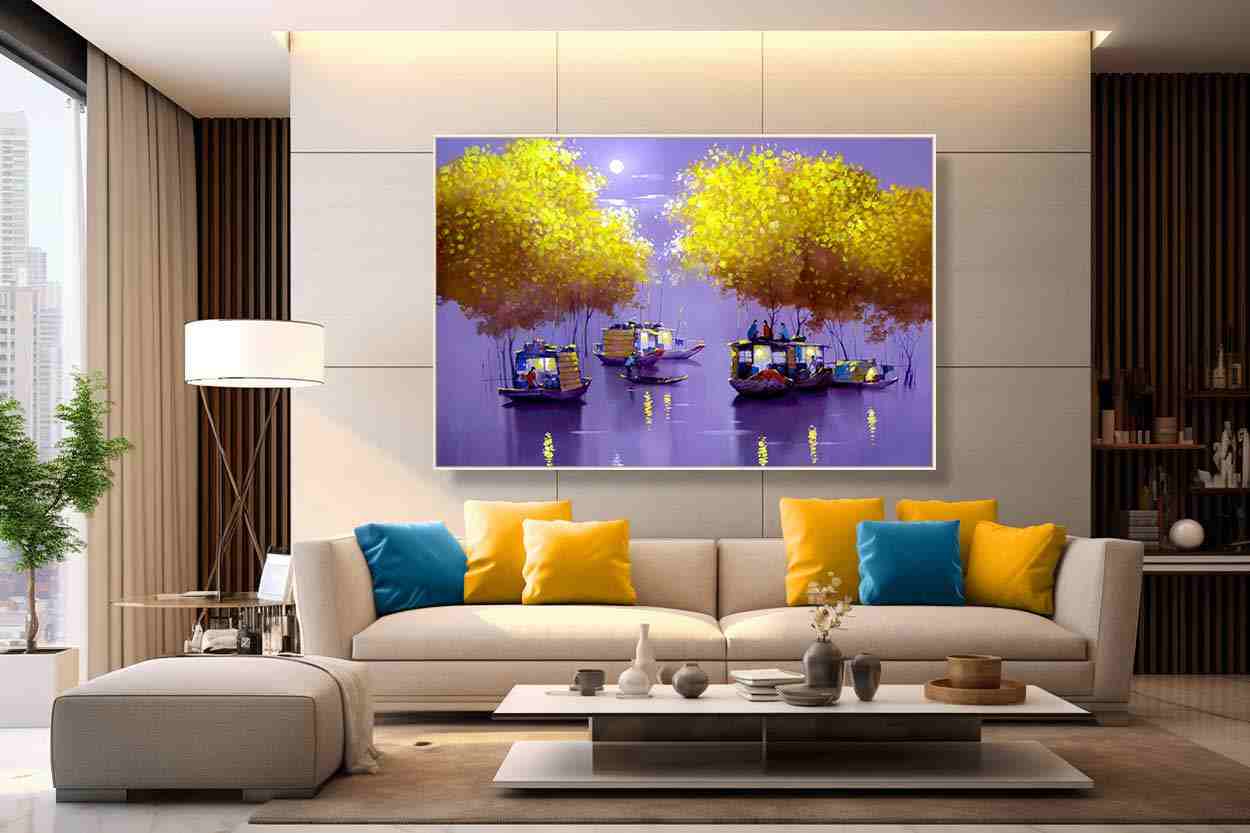 VERRE ART Wood Framed Canvas - Wall Decor for Living Room, Bedroom, Office,  Hotels, Drawing Room (46in X 27in) - Forest Hill Sunset Scenery Photograph  : Amazon.in: Home & Kitchen