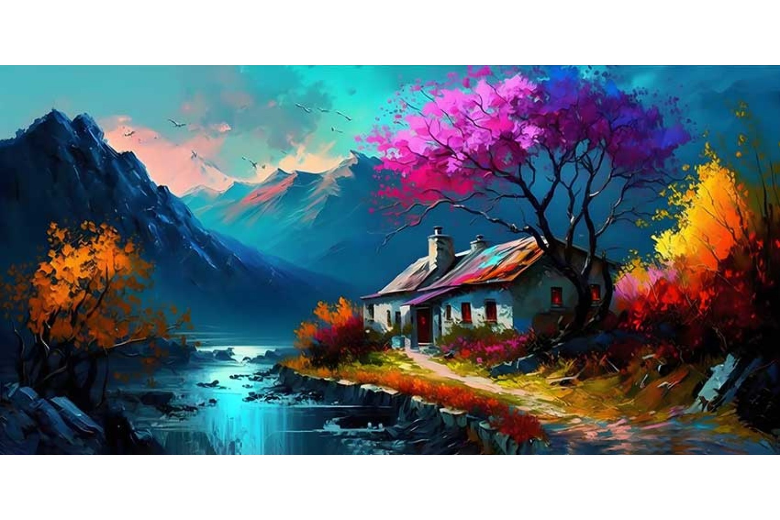 mountain village landscape painting on canvas