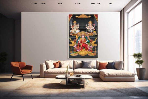 001 lakshmi ganesh images for diwali big size canvas painting 01L