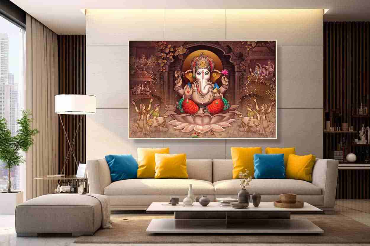Lord ganesha head with lotus drawing  indian Vector Image