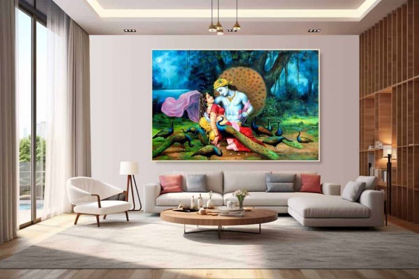 0217 Beautiful Radha Krishna Painting on Canvas Best Of HD