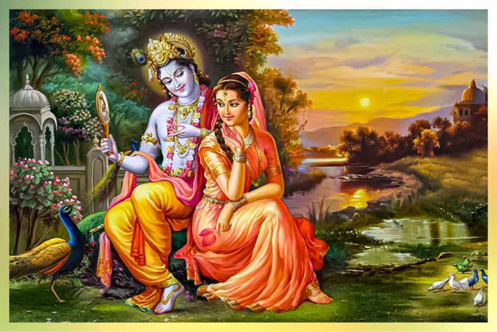 Divine Love Of Lord Krishna And Radha Canvas Painting