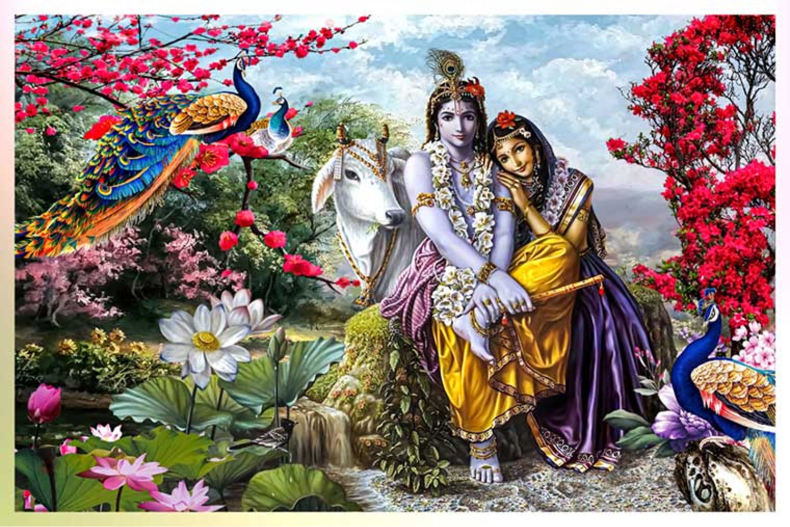 Beautiful Romantic Radha Krishna Love Art Painting On Canvas M