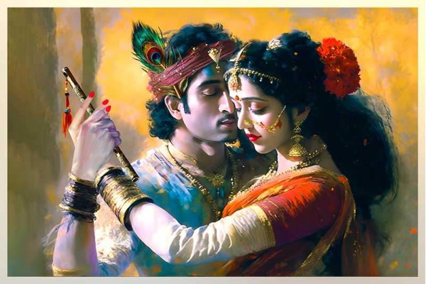 Abstract Romantic Radha Krishna Love Art Painting