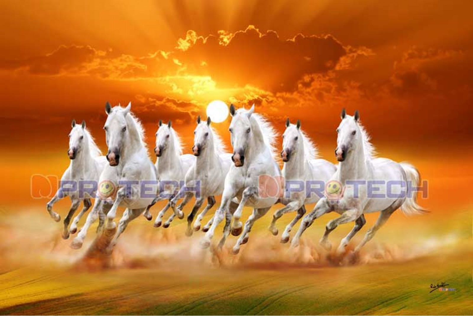 028 Vaastu Seven Horses Painting Large size white horses