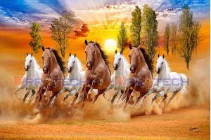 045 Big Size HD seven running horses vastu painting Best 7 horse