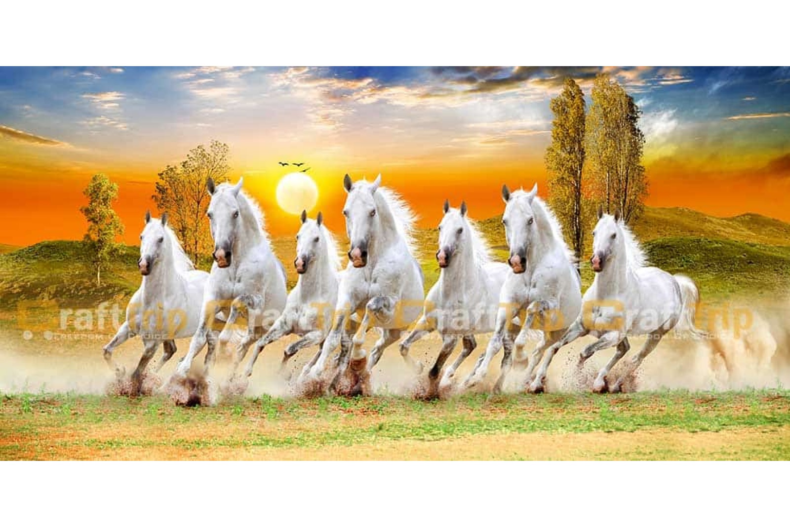 A Sunrise with Seven Running Horses Painting vastu for home