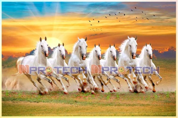 7 running horses painting with sunrise benefits right