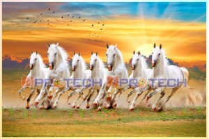 7 running horses painting with sunrise benefits left