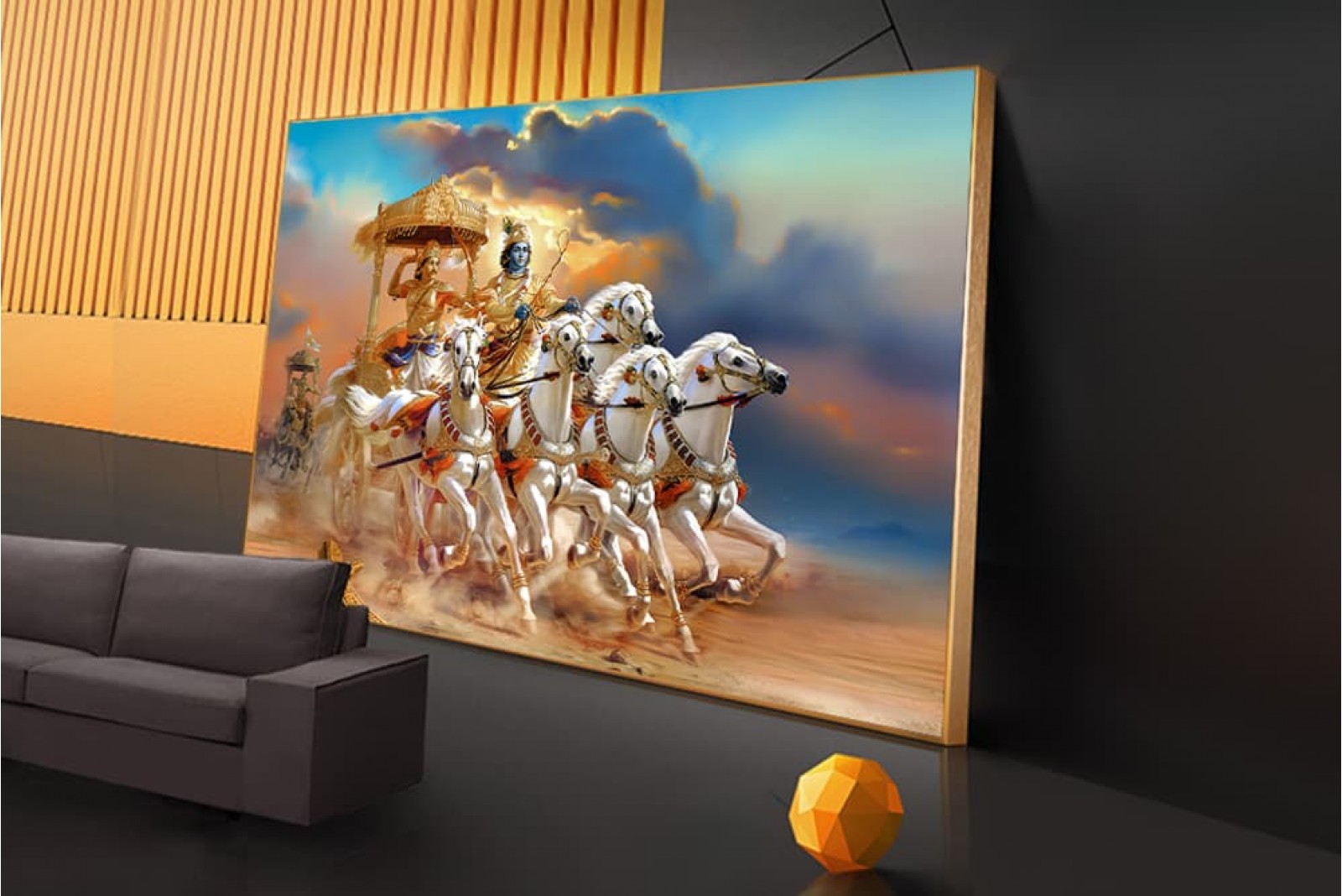 5 horse chariot sri krishna arjun mahabharat painting