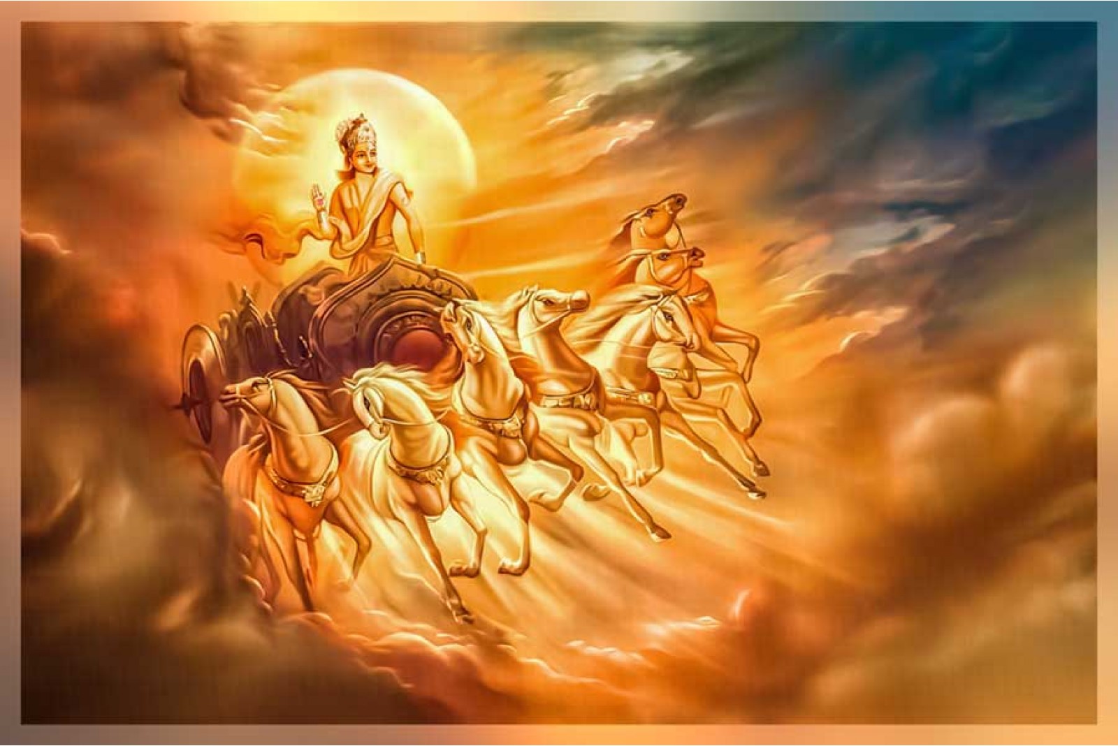 surya dev with seven running horses chariot painting right view